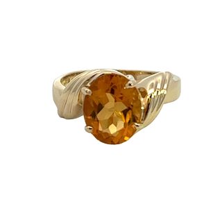 14 Karat Yellow Gold Prong Set With One 10X8mm Oval Citrine, Ring Weig