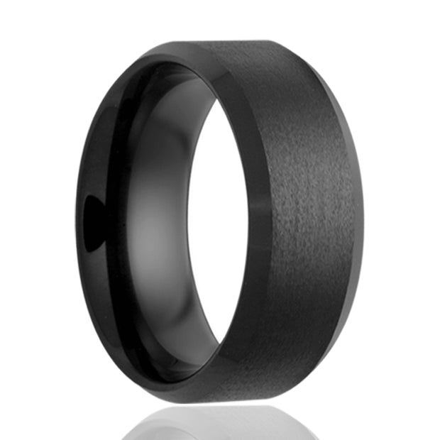 8mm Black Ceramic Bevel Edge Ring with Satin Center Size 11.5