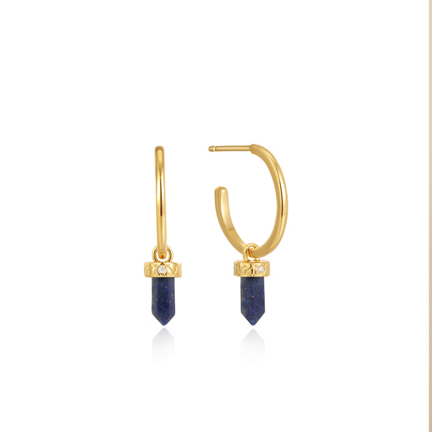 Sterling Silver Gold Plated Lapis Point Pendant Small Hoop Earrings