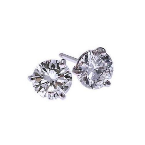 18Kt White Gold 3 Prong Stud Earrings With 2 Round Diamonds .18Ct Tdw