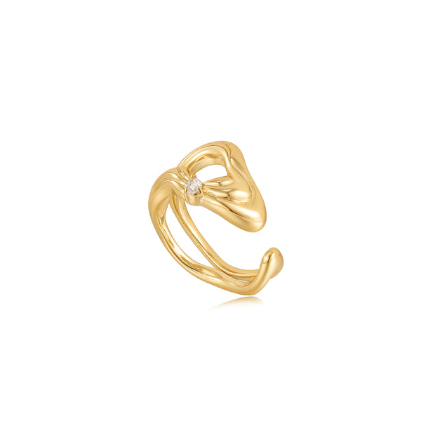 Sterling Silver Gold Plated Twist Wave Wide Adjustable Ring