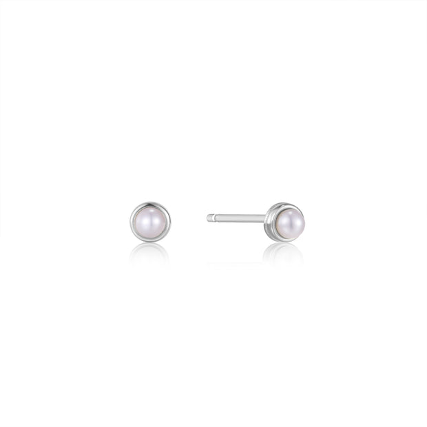 Sterling Silver Pearl Cabochon Stud Earrings