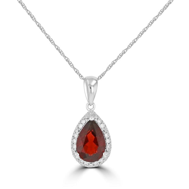 14kt White Gold Neclace With 1.48ct Pear Shaped Garnet Surrounded By 1