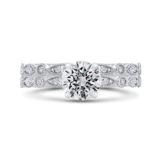 14K White Gold Round Diamond Engagement Ring Mounting With 28 Diamonds