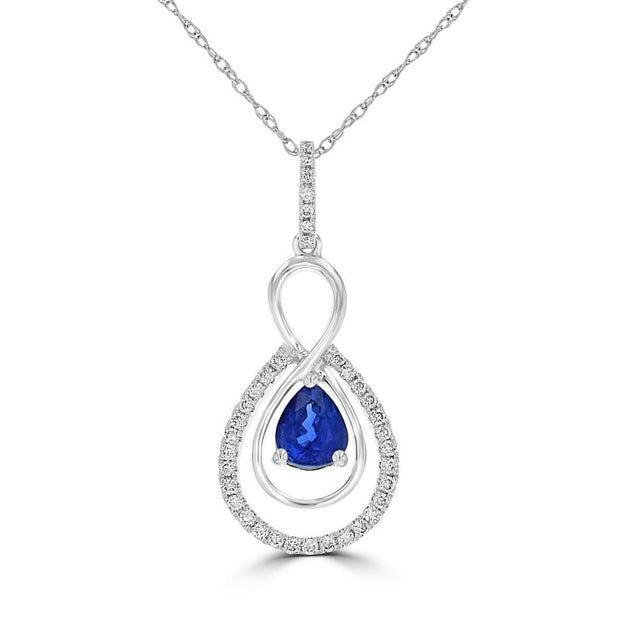 14kt White Gold Pendant With .60ct Pear Shaped Sapphire With 36 Round