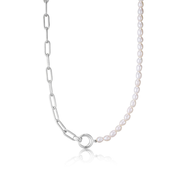 Sterling Silver Pearl Chunky Link Chain Necklace