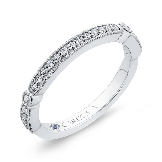 14K White Gold Carizza Wedding Band with Milgrain Beading and 24 Round Diamonds totaling .19ctw VS1 GHGoes with 100-1190