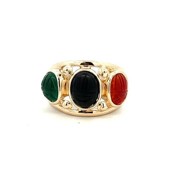 14 Karat Yellow Gold Scarab Ring Bezel Set With One 8X6mm Oval Carved