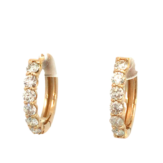 14kt Yellow Gold Hoop Earrings With 12 Round Diamond .90tdw H/I SI2