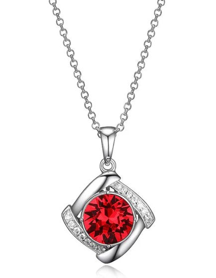 Sterling Silver Necklace Made with Ruby Color Swarovski Crystal and CZ