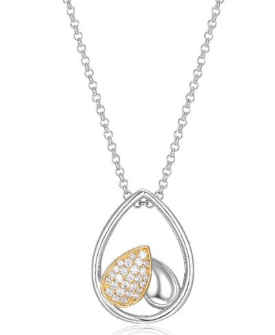 Sterling Silver Necklace with Pear Shape and Pave CZ, Measures 18" Lon