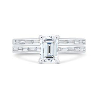 14K White Gold Emerald Cut Diamond Solitaire Engagement Ring Mounting