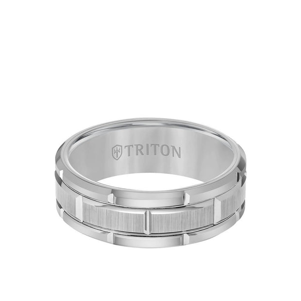 8mm Gray Tungsten Carbide Ring With Block Design, Brushed Center And Polished Edges Size 9