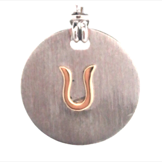 Sterling Silver Round Charm With An 18Kt Yellow Gold Letter U