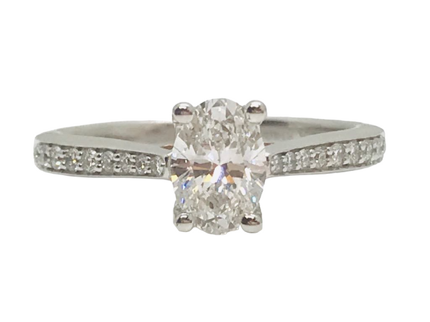 14K Two Tone  Gold Diamond Engagement Ring With 18 Round Diamonds Tapering Down The Sides .16Ct Tdw Vs2 H, Size 6.5