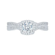 14K White Gold Round Diamond Halo Engagement Ring With 62 Diamonds .31