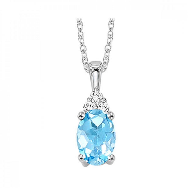 10kt White Gold Pendand With Oval Blue Topaz and 3 Round Diamonds .03t