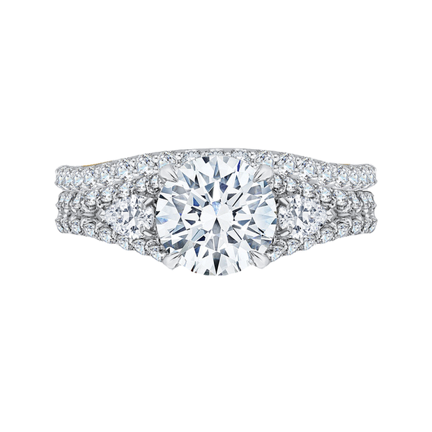 14K Two-Tone Gold Round Diamond Engagement Ring Mounting With 70 Diamo