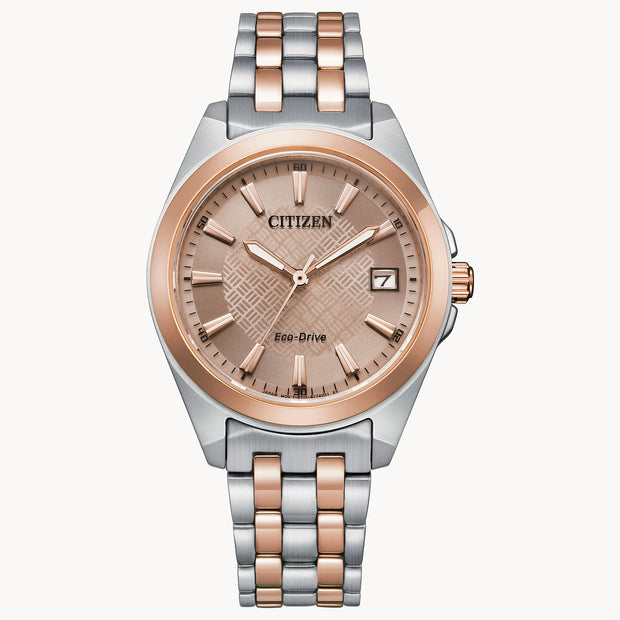 Ladies Citizen Eco-Drive With Two Tone Stainless Steel Band And Rose Dial