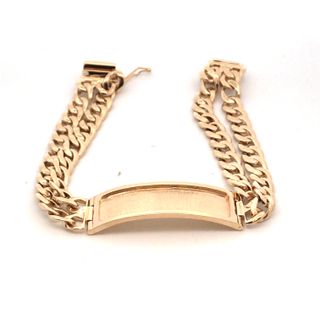 14 Karat Yellow Gold Two Row Bracelet With Recessed Plate For Engraving Eight Inches Long And Weighs 49.0 Grams. RETAIL 6999   ESTATE 3499