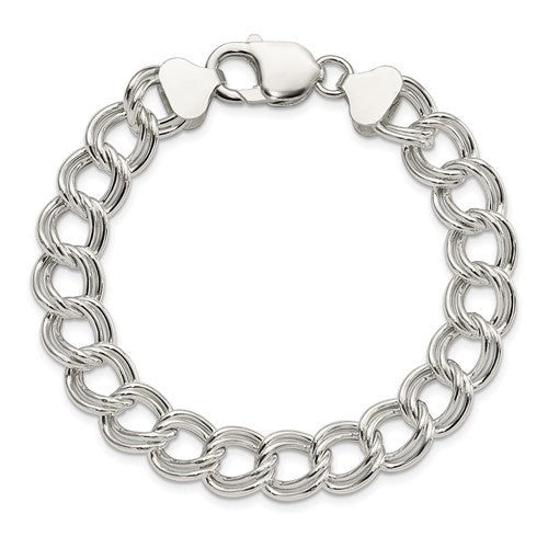 Sterling Silver 10.5mm Double Link Charm Bracelet 6.5'