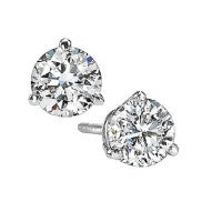 14Kt White Gold 3 Prong Stud Earrings With 2 Round Diamonds 1.04Ct Tdw Si3 GH