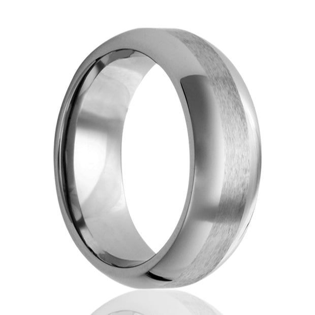 8mm Tungsten Carbide Dome Ring With Satin Center Strip 8.5