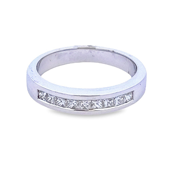 14Kt White Gold Wedding Band With 9 Channel Set Princess Cut Diamonds .38Ct Tdw I1 HI That Goes With 140-601
