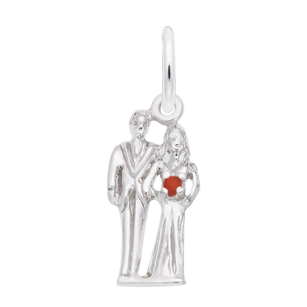 Sterling Silver Bride  Groom Charm With Red Bead
