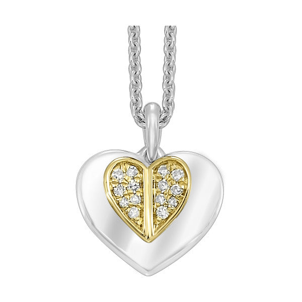 Sterling Silver/Yellow Gold Heart Pendant With 14 Round Diamonds .06td