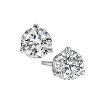 18Kt White Gold Three Prong Diamond Stud Earrings With 2 Round Diamonds .76Tdw Si2 GH