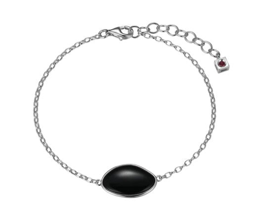 Sterling Silver Elle "Pebble" Rhodium Plated Black Agate Bracelet 6.75