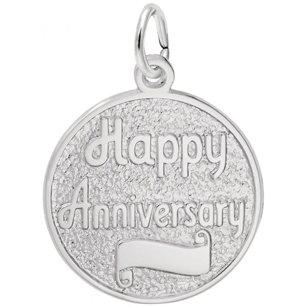 Sterling Silver Round Disc Happy Anniversary Charm