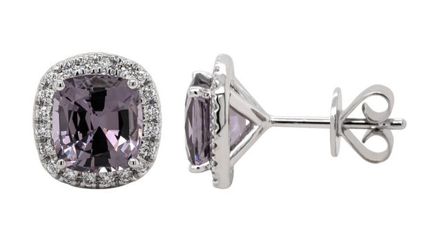 14kt White Gold Earrings With Cushion Cut Spinel 3.89ct And 38 Round D
