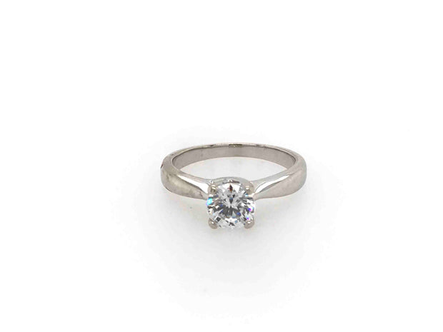 14Kt White Gold Solitaire With Cross Wire Prong Mounting With CZ Center