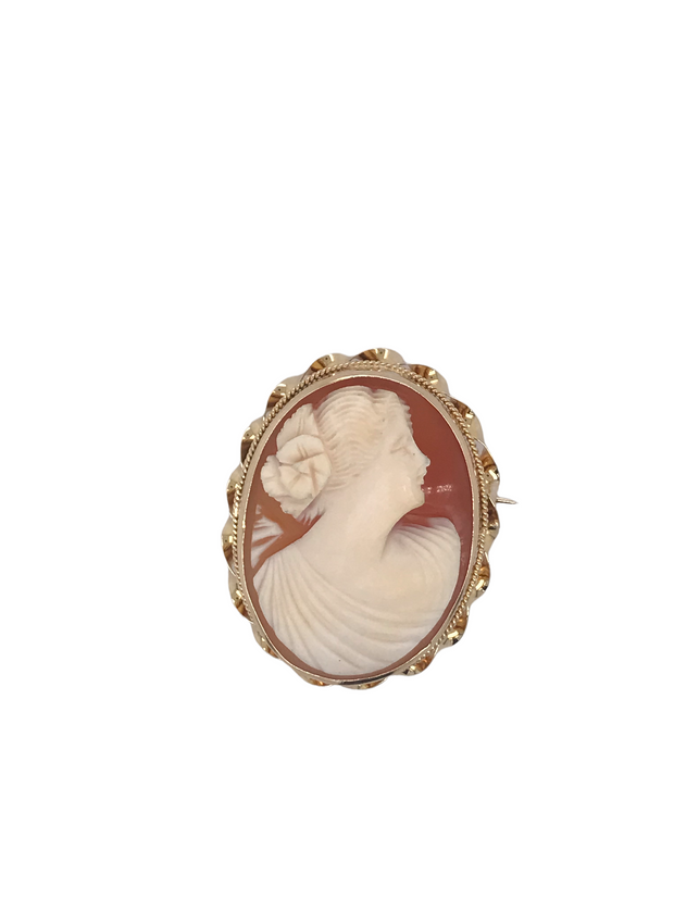 10kt Yellow Gold Cameo Brooch With 1 - 30 x 22mm Oval Hand Carved Shell CameoRetail 659  Estate 329