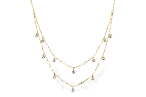 14Kt Yellow Gold Double Layer Necklace With 11 Dangling Station Diamon