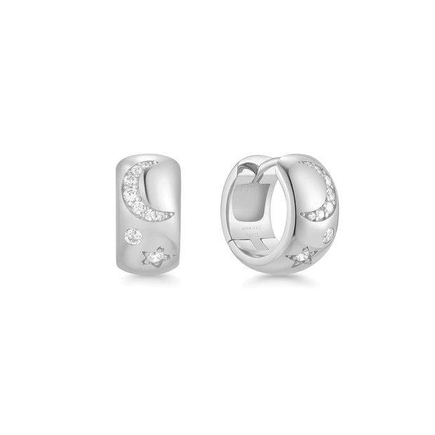 Silver Silver CZ Celestial Chunky Huggie Hoop Earrings