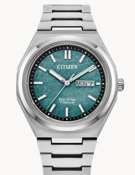 CITIZEN ZENSHIN THREE HAND SUPER TITANIUM ECO DRIVE WATCH WITH TEAL FA