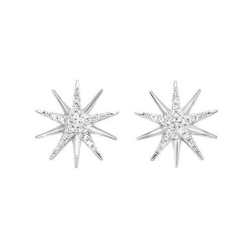Sterling Silver Star Design Diamond Fashion Earrings With 32 Round Diamonds .11tdw HI