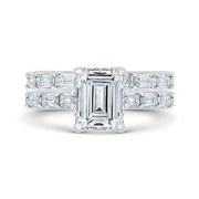 14K Emerald Cut Diamond Solitaire Engagement Ring Mounting With 8 Bagu