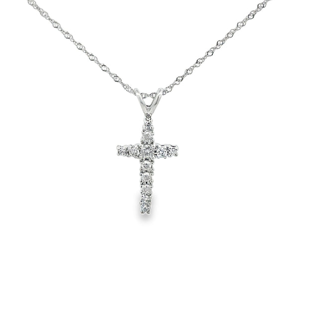 Vintage 14Kt White Gold 18" Singapore Chain With A Cross Set With 11 R