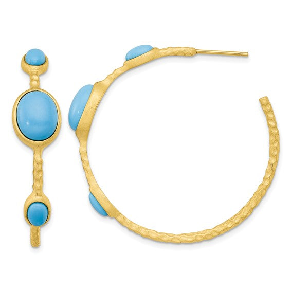 Sterling Silver Yellow Gold Plated Hammered Hoop Earrings With Oval La