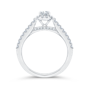 14Kt White Gold Engagement Ring With Halo Of 16 Round Prong Set Diamonds With 8 Round Prong Set Diamonds Down Each Side And 7 Rounds On Each Side Of The Under Carriage .40 Tdw G-H Si1 Goes With 110-1516; center setting for 5mm round