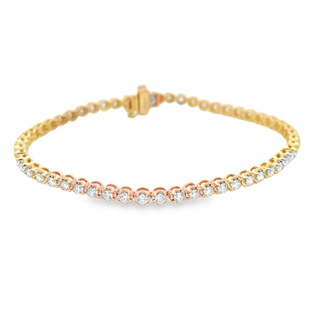 Lady's Yellow 14 Karat Diamond Prong Set Bracelet Length 7 With 56 = 2