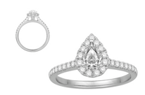 14Kt White Gold Pear Cut Diamond Engagement Ring With 1 Pear Cut Center Diamond .50Ct I1 GH And 13 Round Diamonds Surrounding In A Halo As Well As 18 Round Diamonds On The Sides .40Ct Tdw I1 GH Size 7