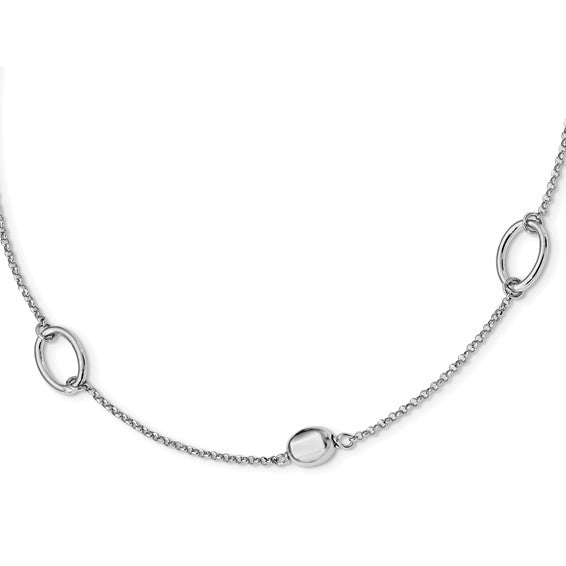 Sterling Silver Rhodium-plated Ovals with 1in ext. Necklace