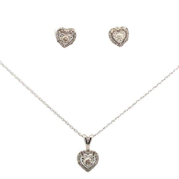 Sterling Silver Diamond Heart Pendant and Earring Set .25tdw