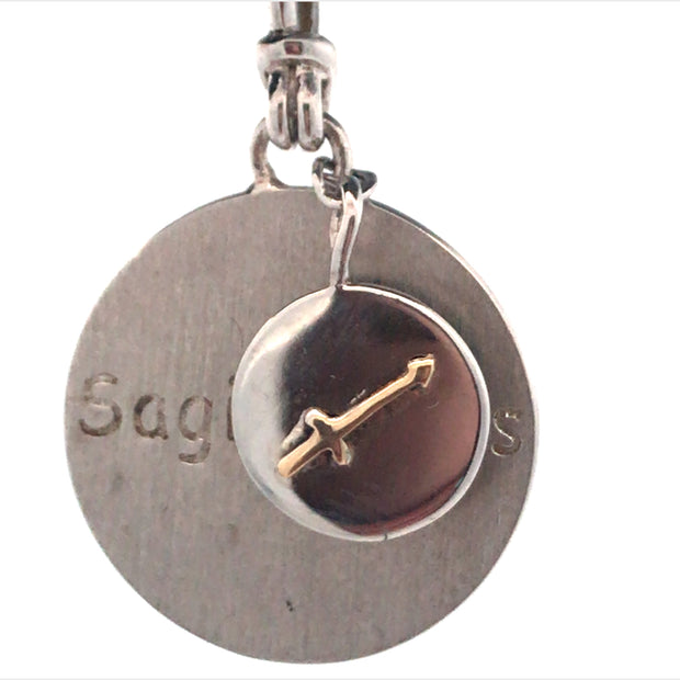 Sterling Silver Round Charm Sagittarius With A Smaller Charm With An 18Kt Yellow Gold Zodiac Emblem