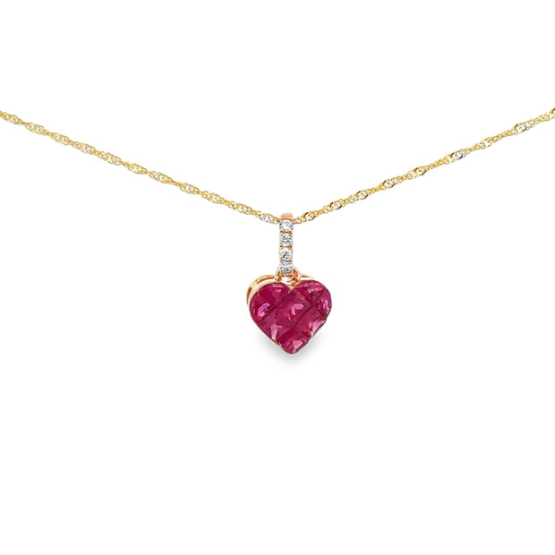 Lady's Yellow 14 Karat Ruby Pendant Length 18 With 8 = 0.64Tw Princess